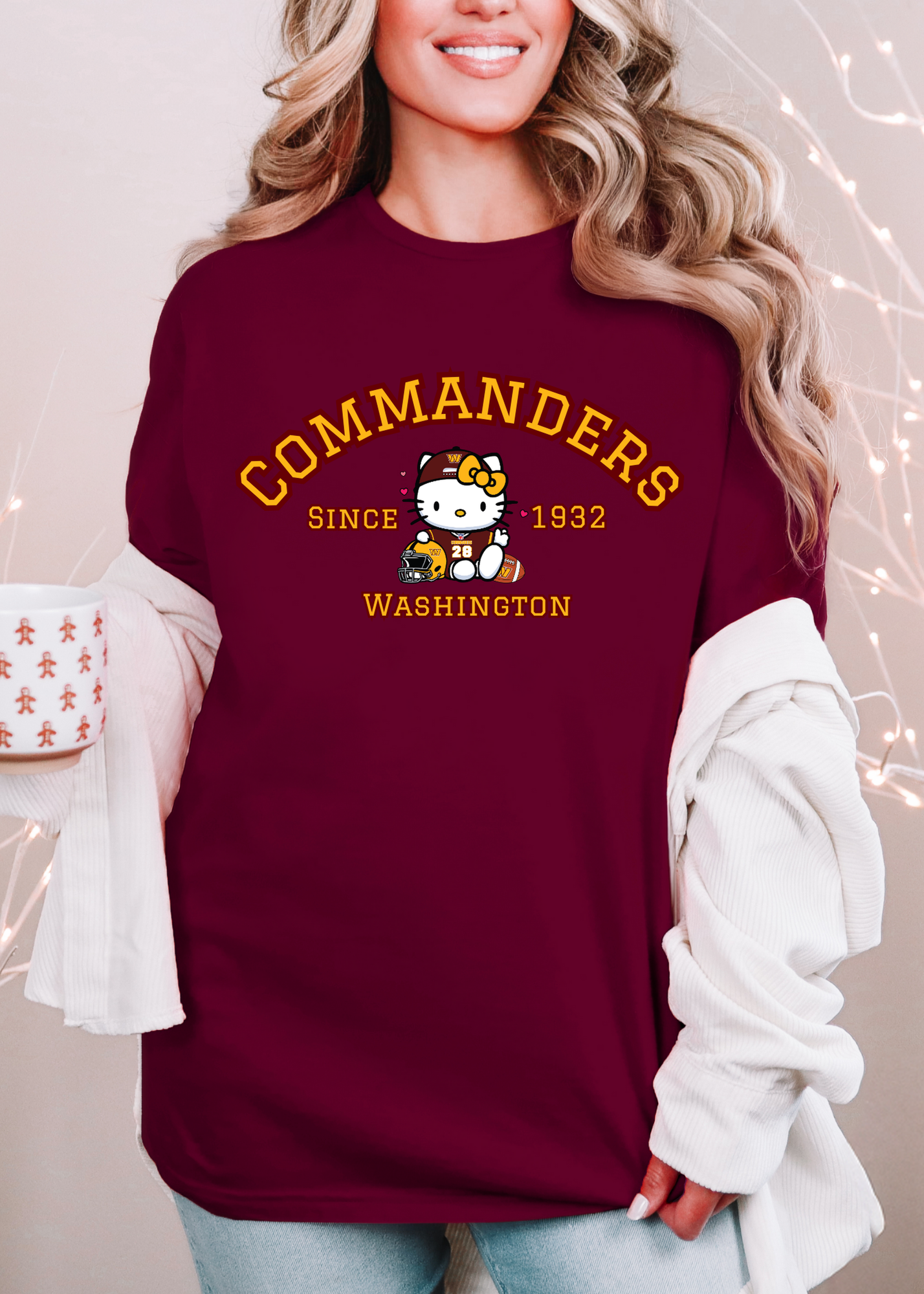 Kitty Football Vibes – Burgundy & Gold DC Edition Tee & Crewneck