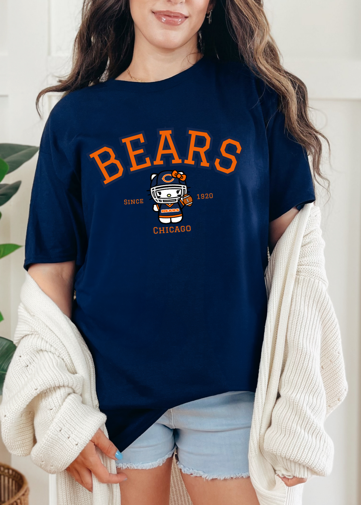 Kitty Football Vibes – Navy & Orange Chicago Edition Tee & Crewneck