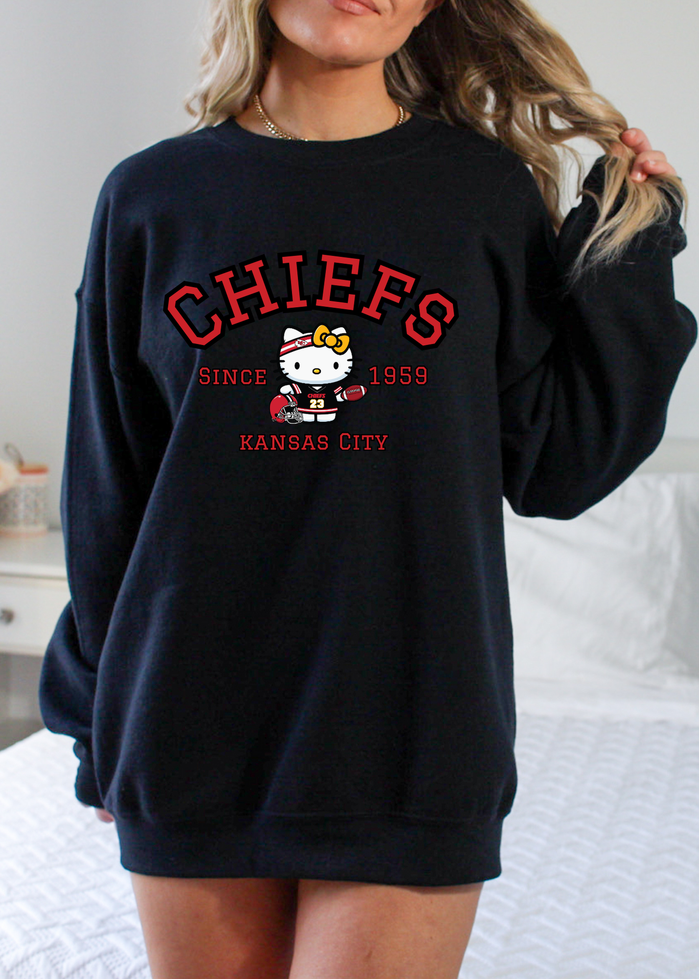 Kitty Football Vibes – Red & Gold KC Edition Tee & Crewneck