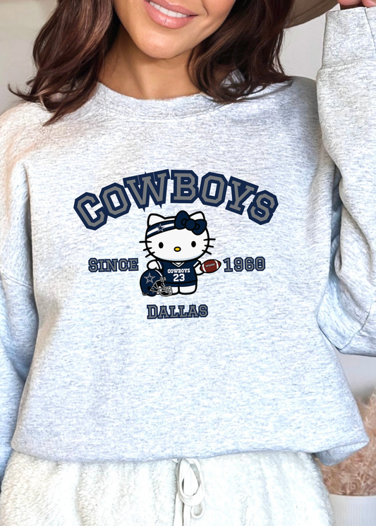 Kitty Football Vibes – Navy & Silver Dallas Edition Tee & Crewneck