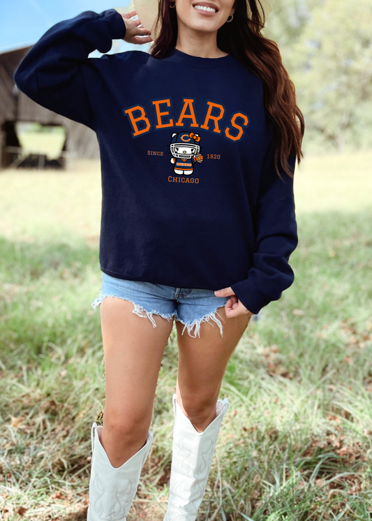 Kitty Football Vibes – Navy & Orange Chicago Edition Tee & Crewneck