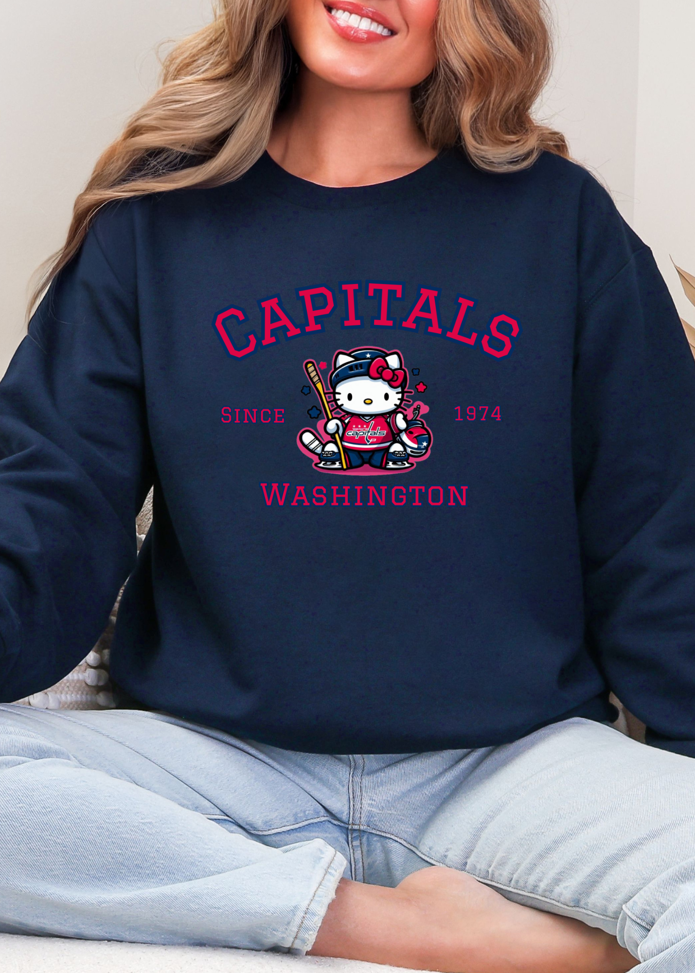 Kitty Hockey Vibes – Red, White & Blue Washington Edition Tee & Crewneck