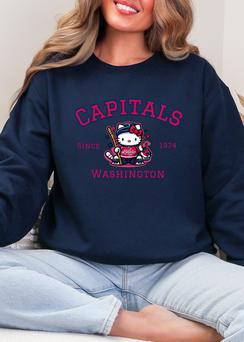 Kitty Hockey Vibes – Red, White & Blue Washington Edition Tee & Crewneck