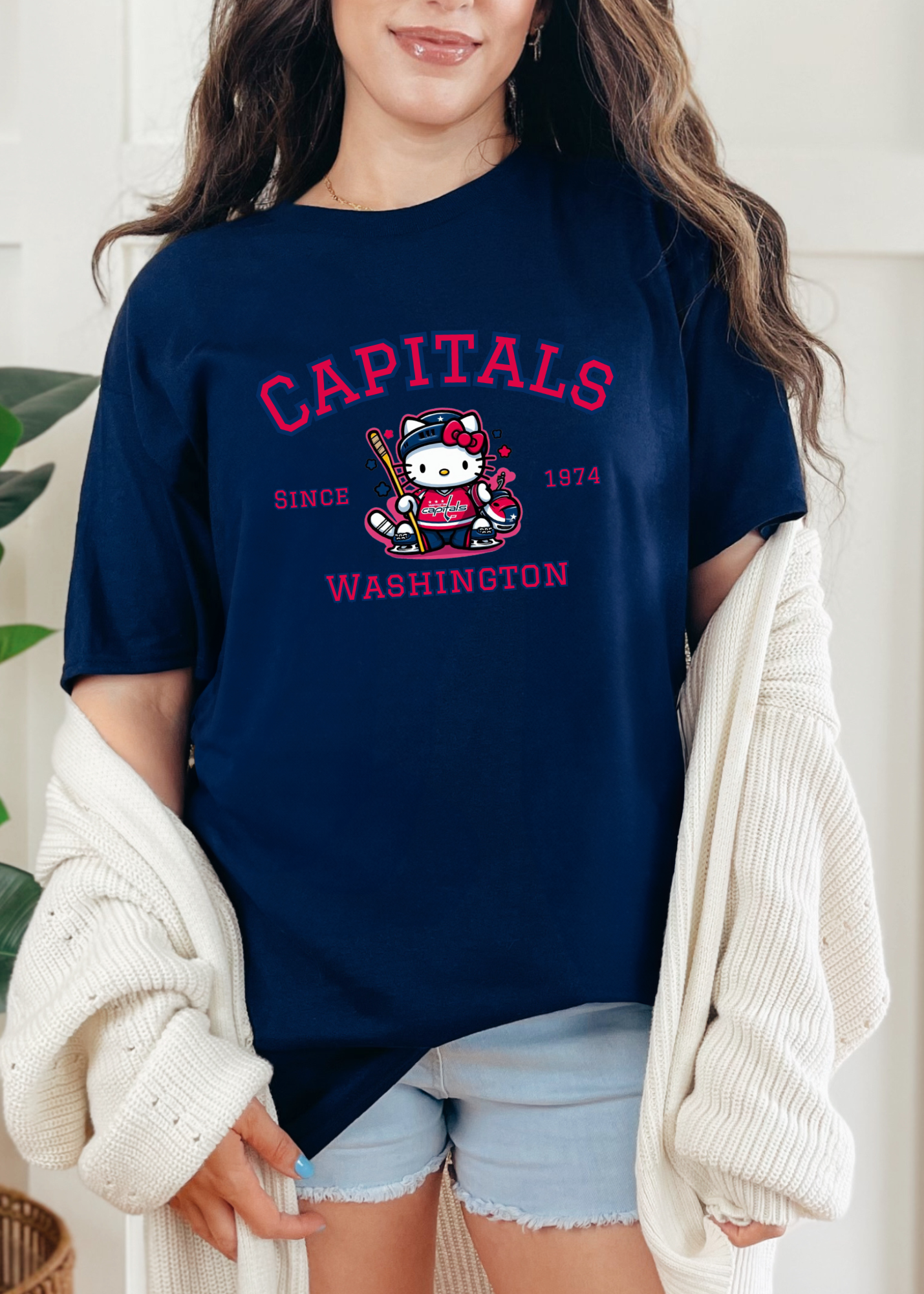 Kitty Hockey Vibes – Red, White & Blue Washington Edition Tee & Crewneck