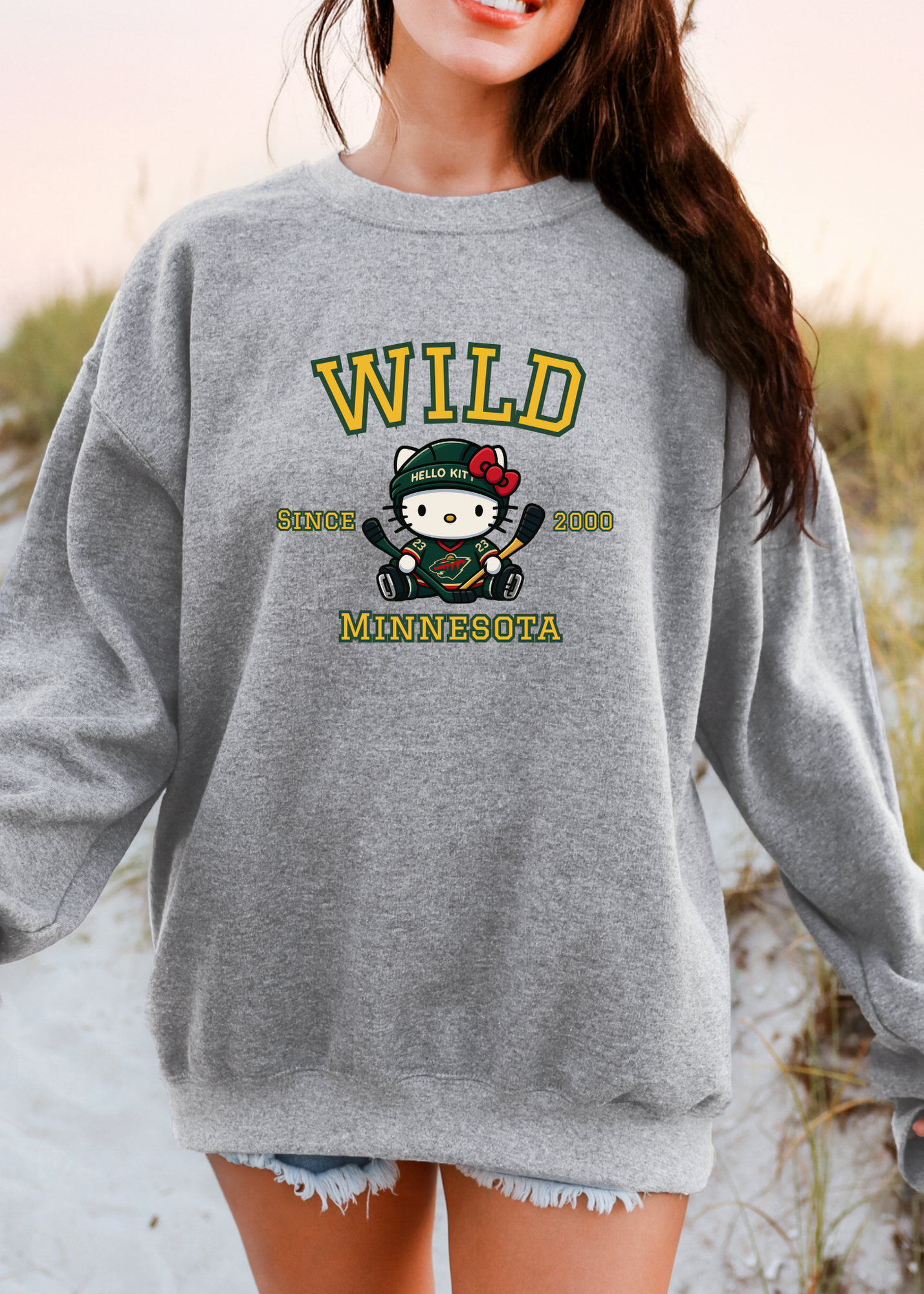 Kitty Hockey Vibes – Forest Green Minnesota Edition Tee & Crewneck