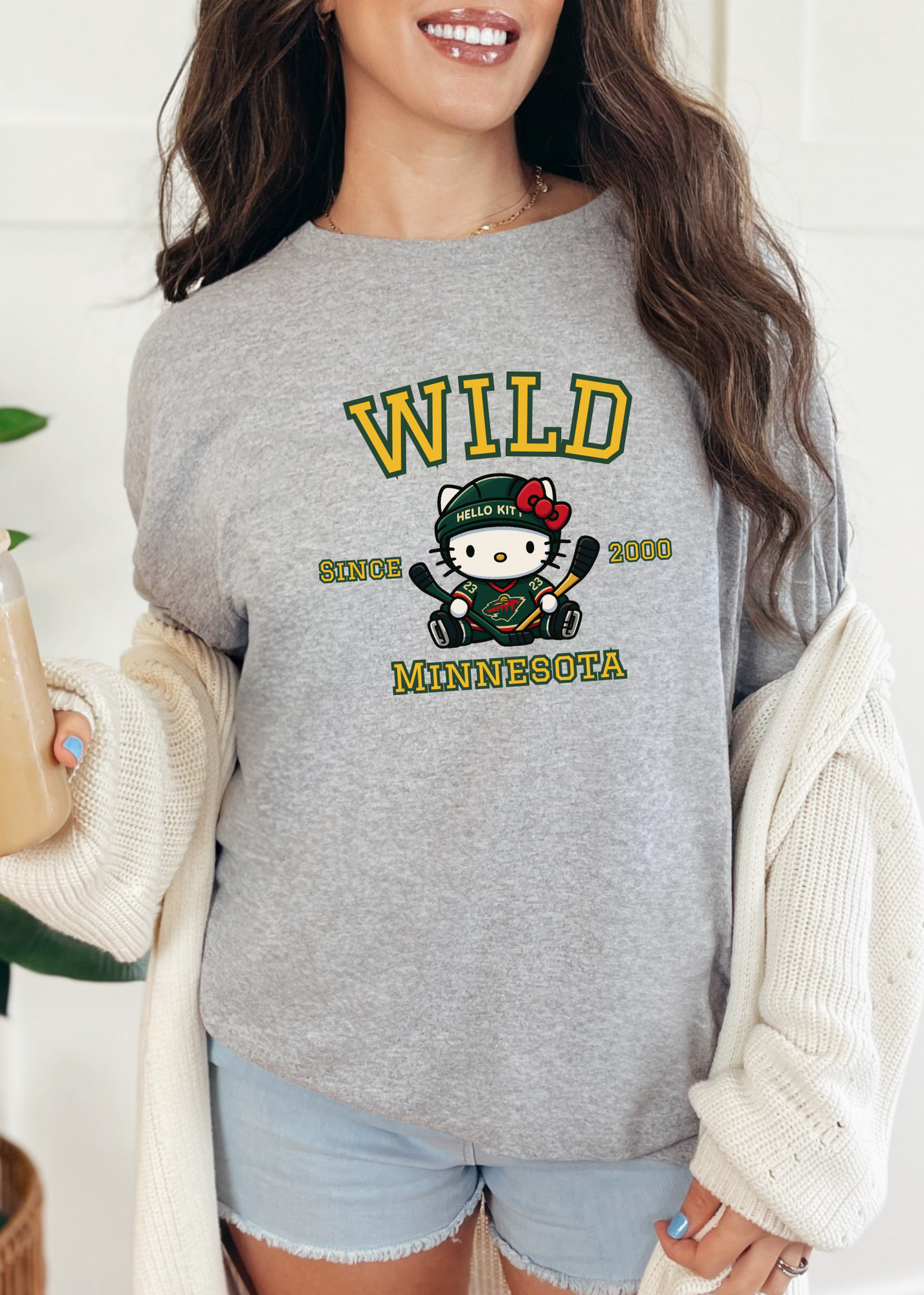 Kitty Hockey Vibes – Forest Green Minnesota Edition Tee & Crewneck