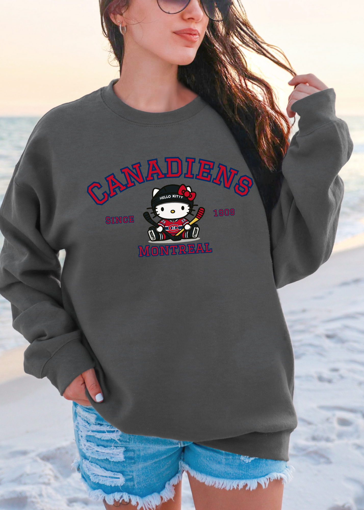 Kitty Hockey Vibes – Red & Blue Montreal Edition Tee & Crewneck