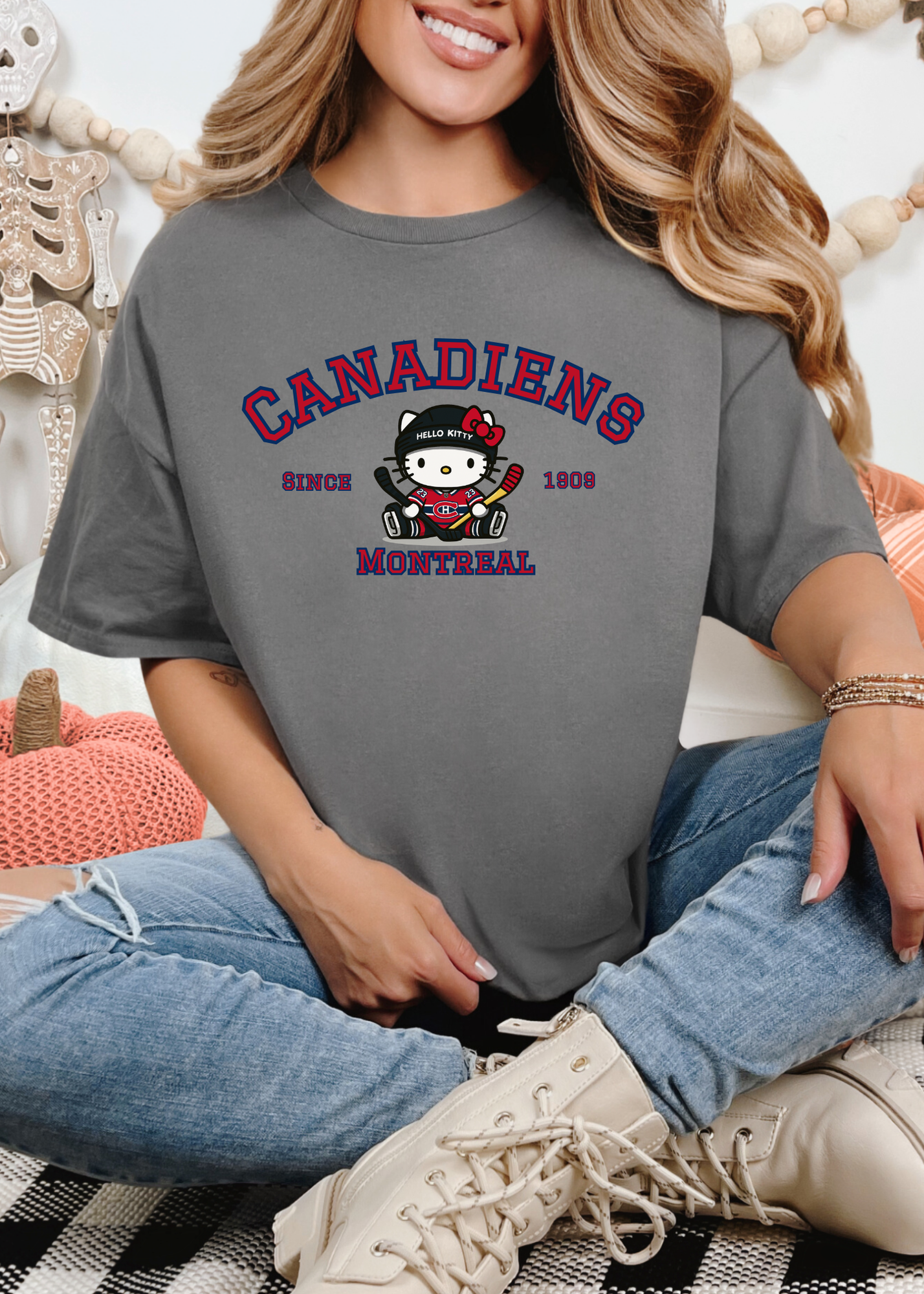 Kitty Hockey Vibes – Red & Blue Montreal Edition Tee & Crewneck