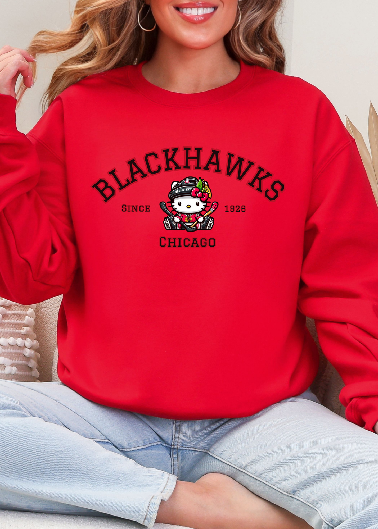 Kitty Hockey Vibes – Red & Black Chicago Edition Tee & Crewneck