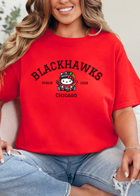 Kitty Hockey Vibes – Red & Black Chicago Edition Tee & Crewneck