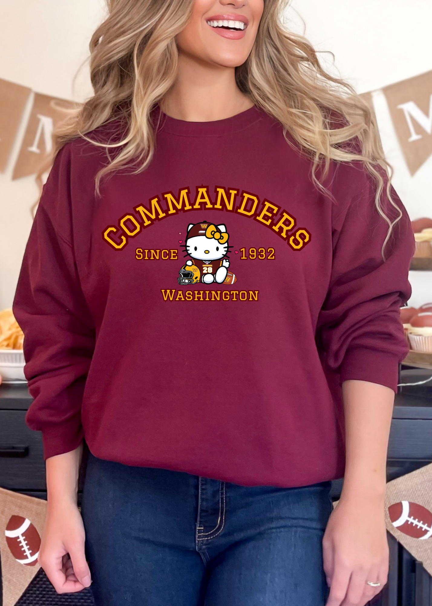 Kitty Football Vibes – Burgundy & Gold DC Edition Tee & Crewneck