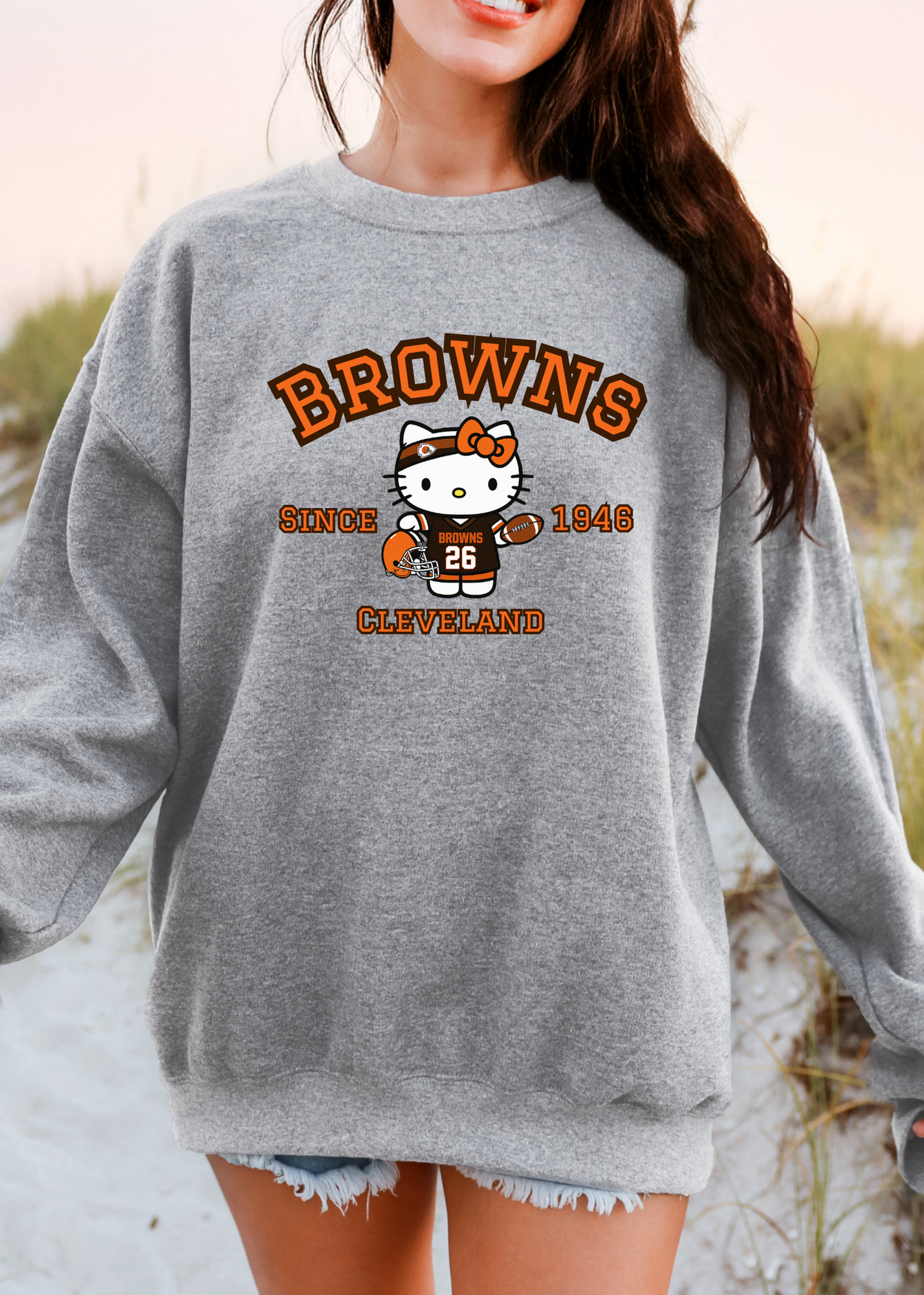 Kitty Football Vibes – Orange & Brown CLE Edition Tee & Crewneck