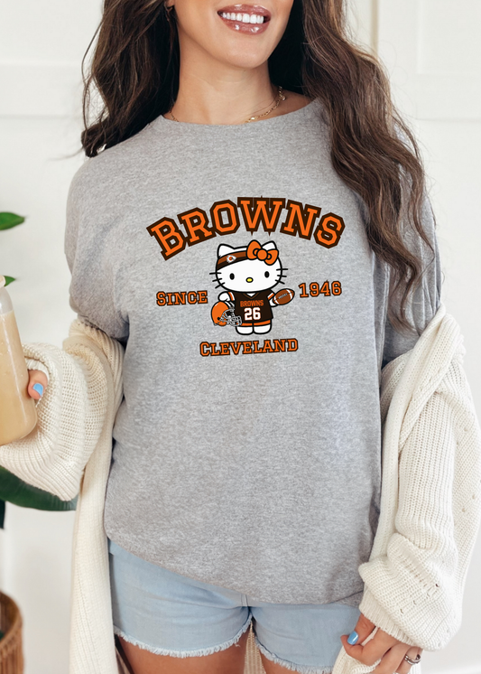 Kitty Football Vibes – Orange & Brown CLE Edition Tee & Crewneck