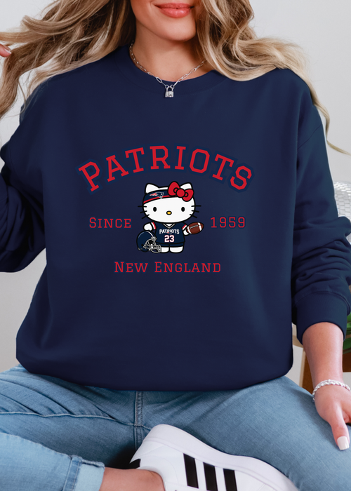 Kitty Football Vibes – Navy & Red NE Edition Tee & Crewneck