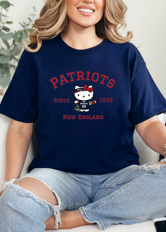 Kitty Football Vibes – Navy & Red NE Edition Tee & Crewneck