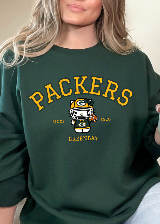 Kitty Football Vibes – Green & Gold GB Edition Tee & Crewneck