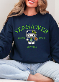 Kitty Football Vibes – Navy Green Seattle Edition Tee & Crewneck