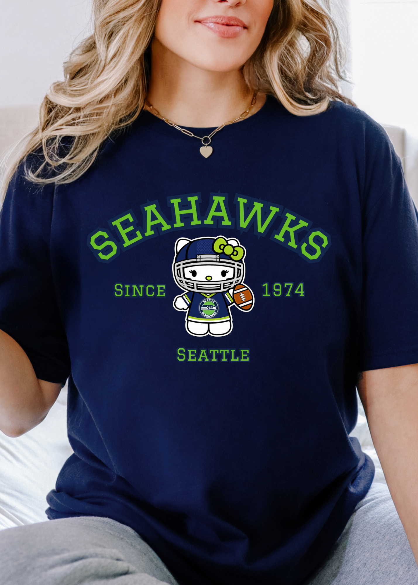 Kitty Football Vibes – Navy Green Seattle Edition Tee & Crewneck